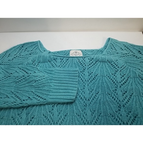 St Johns Bay Open Knit Sweater Women's Large Blue Round Neck Classic 3/4 Sleeve - Picture 1 of 7